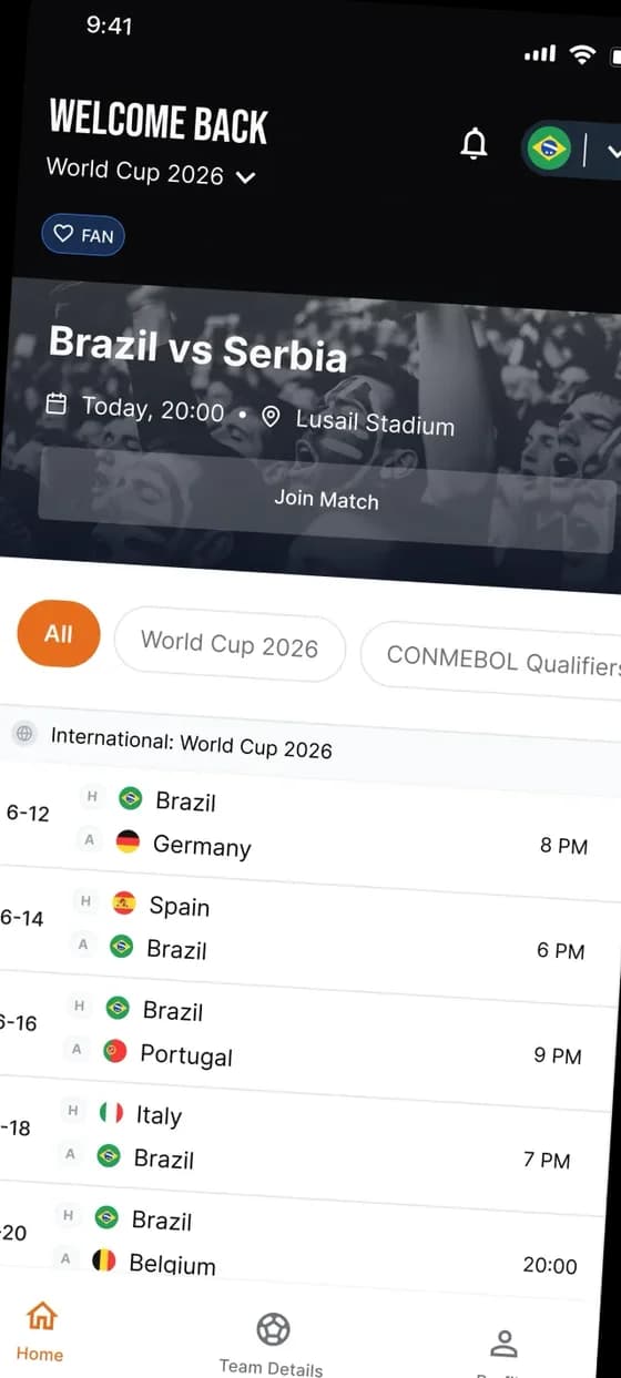 World Cup match schedule screen listing group fixtures
